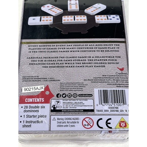 Double Six Dominoes 28 Color Dot Dominoes New Factory Sealed Storage Tin - Picture 8 of 11